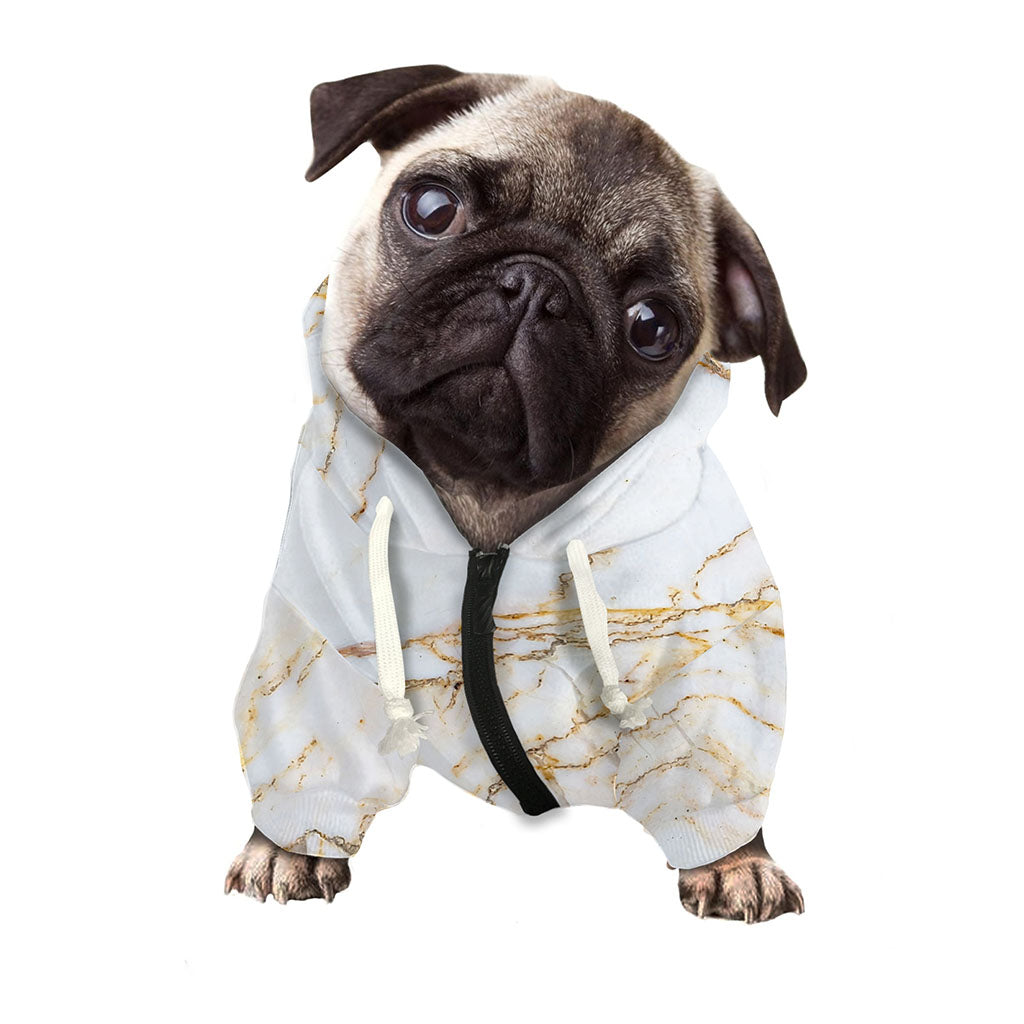 White Brown Grunge Marble Print Dog Zip Up Hoodie
