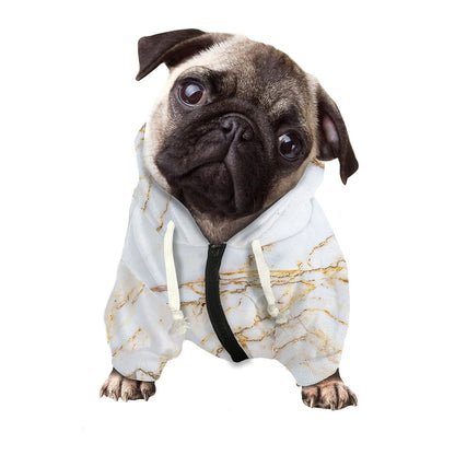 White Brown Grunge Marble Print Dog Zip Up Hoodie