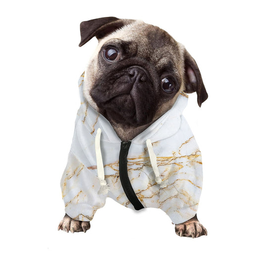 White Brown Grunge Marble Print Dog Zip Up Hoodie