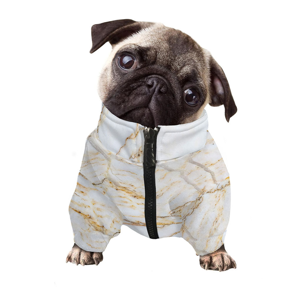 White Brown Grunge Marble Print Dog Zip Up Jacket