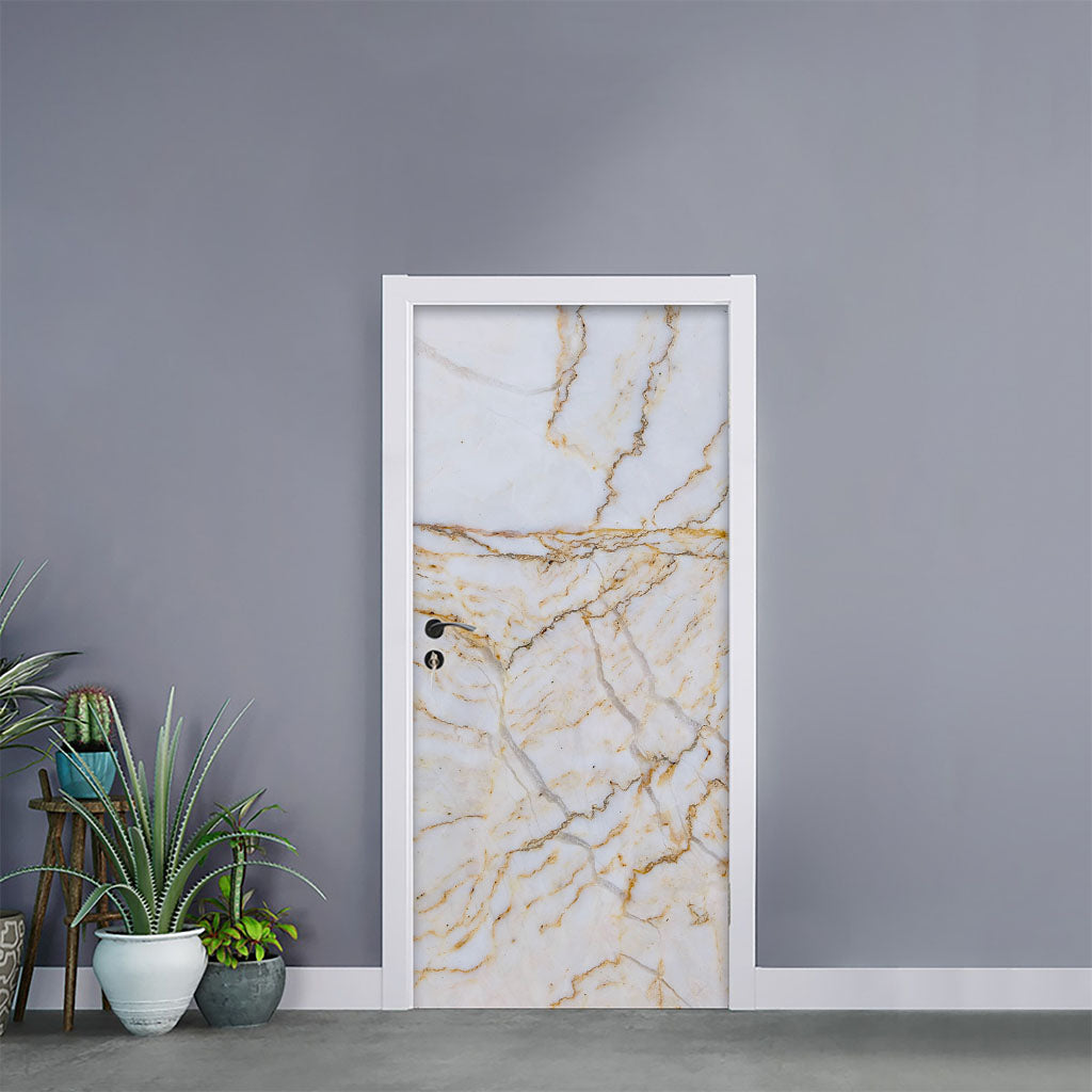 White Brown Grunge Marble Print Door Sticker
