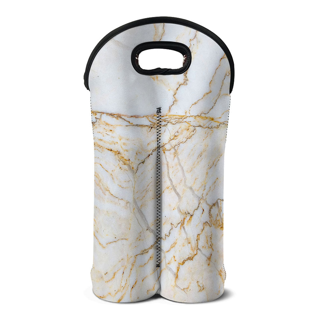 White Brown Grunge Marble Print Double Neoprene Wine Tote