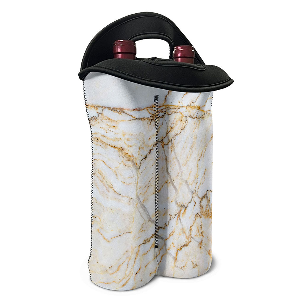 White Brown Grunge Marble Print Double Neoprene Wine Tote