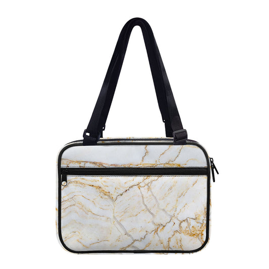 White Brown Grunge Marble Print Double Strap Bible Bag