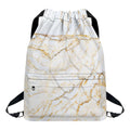 White Brown Grunge Marble Print Drawstring Backpack