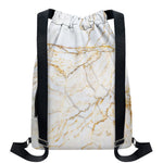 White Brown Grunge Marble Print Drawstring Backpack