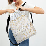White Brown Grunge Marble Print Drawstring Backpack