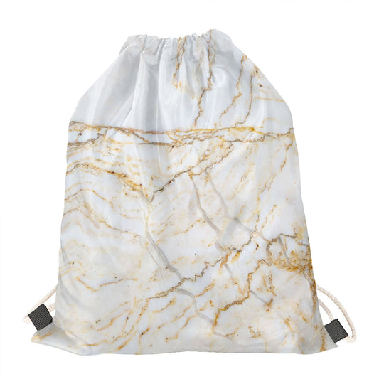 White Brown Grunge Marble Print Drawstring Bag