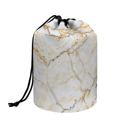 White Brown Grunge Marble Print Drawstring Makeup Bag