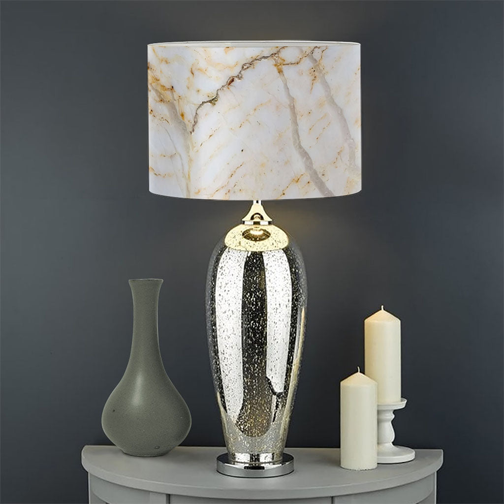 White Brown Grunge Marble Print Drum Lamp Shade