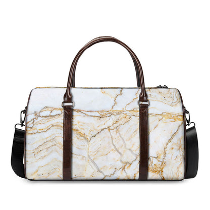 White Brown Grunge Marble Print Duffle Bag