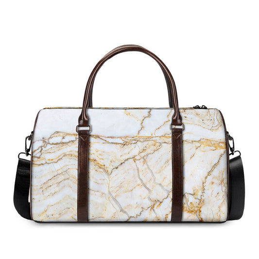 White Brown Grunge Marble Print Duffle Bag