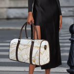 White Brown Grunge Marble Print Duffle Bag