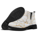White Brown Grunge Marble Print Flat Ankle Boots