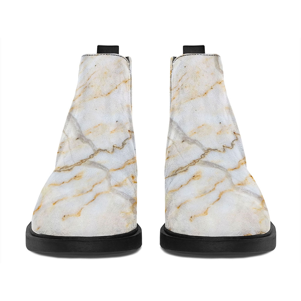 White Brown Grunge Marble Print Flat Ankle Boots