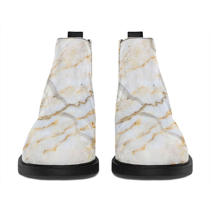 White Brown Grunge Marble Print Flat Ankle Boots