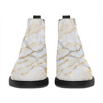 White Brown Grunge Marble Print Flat Ankle Boots