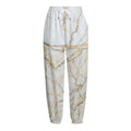 White Brown Grunge Marble Print Fleece Lined Knit Pants