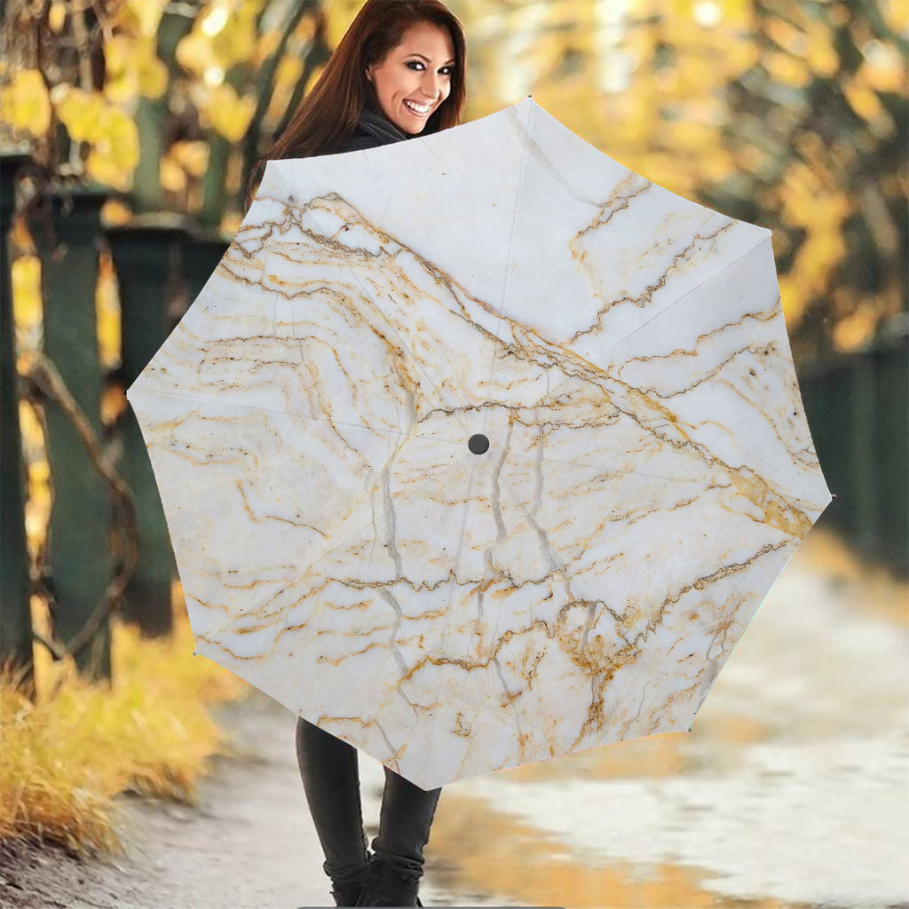 White Brown Grunge Marble Print Foldable Umbrella