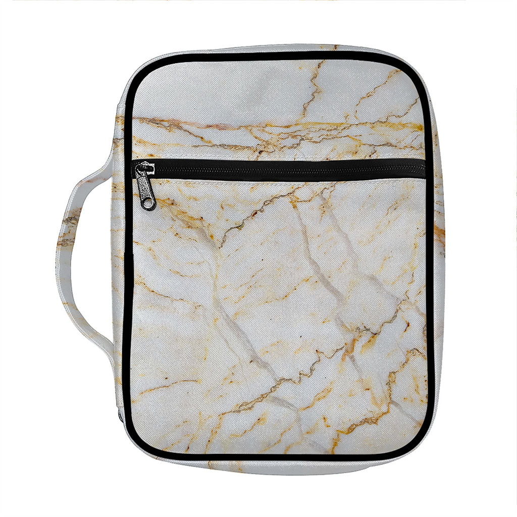 White Brown Grunge Marble Print Front Pocket Bible Bag