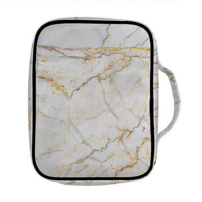 White Brown Grunge Marble Print Front Pocket Bible Bag
