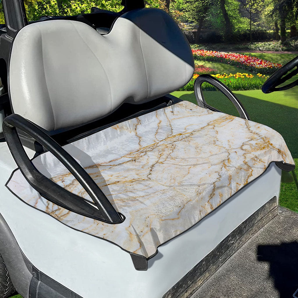White Brown Grunge Marble Print Golf Cart Seat Cover