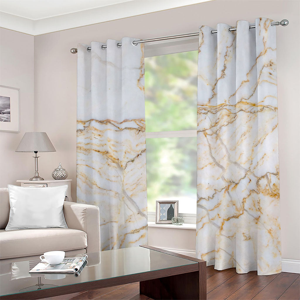 White Brown Grunge Marble Print Grommet Curtains