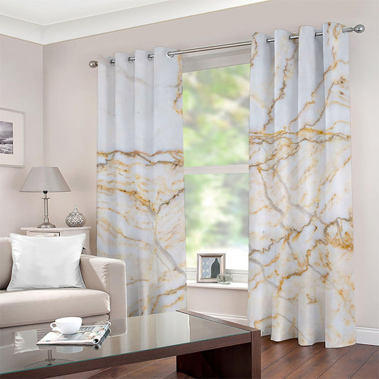White Brown Grunge Marble Print Grommet Curtains