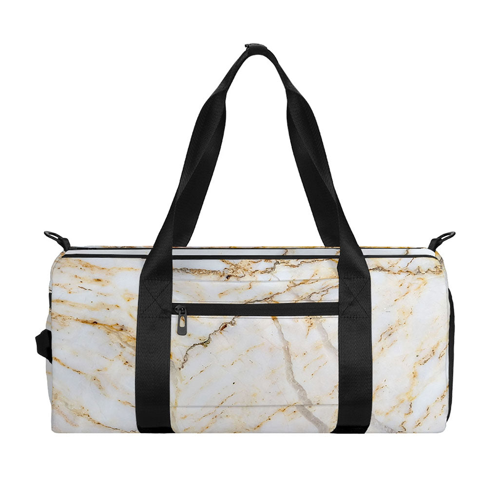 White Brown Grunge Marble Print Gym Bag