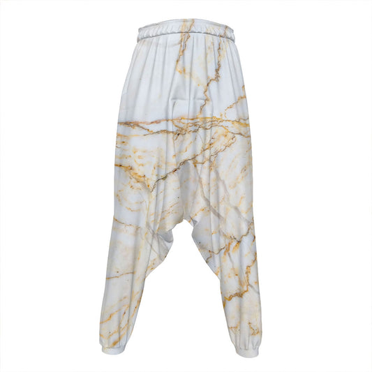 White Brown Grunge Marble Print Hammer Pants