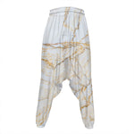White Brown Grunge Marble Print Hammer Pants
