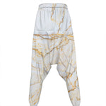 White Brown Grunge Marble Print Hammer Pants