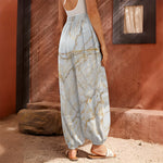 White Brown Grunge Marble Print Harem Pants