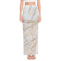 White Brown Grunge Marble Print High Slit Maxi Skirt