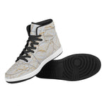 White Brown Grunge Marble Print High Top Leather Sneakers
