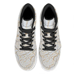 White Brown Grunge Marble Print High Top Leather Sneakers