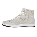 White Brown Grunge Marble Print High Top Leather Sneakers