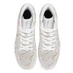 White Brown Grunge Marble Print High Top Leather Sneakers