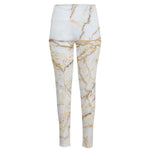 White Brown Grunge Marble Print High-Waisted Pocket Leggings