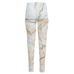 White Brown Grunge Marble Print High-Waisted Pocket Leggings