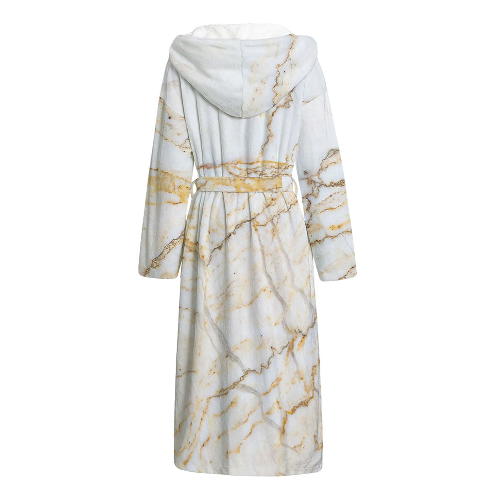 White Brown Grunge Marble Print Hooded Bathrobe