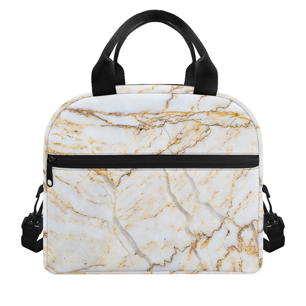 White Brown Grunge Marble Print Insulated Lunch Bag