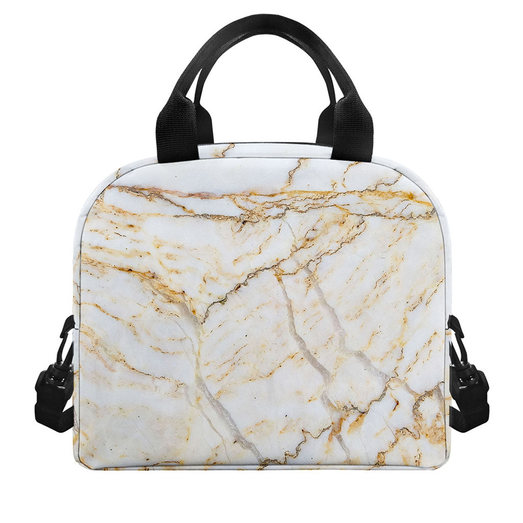 White Brown Grunge Marble Print Insulated Lunch Bag