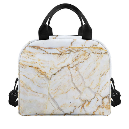 White Brown Grunge Marble Print Insulated Lunch Bag