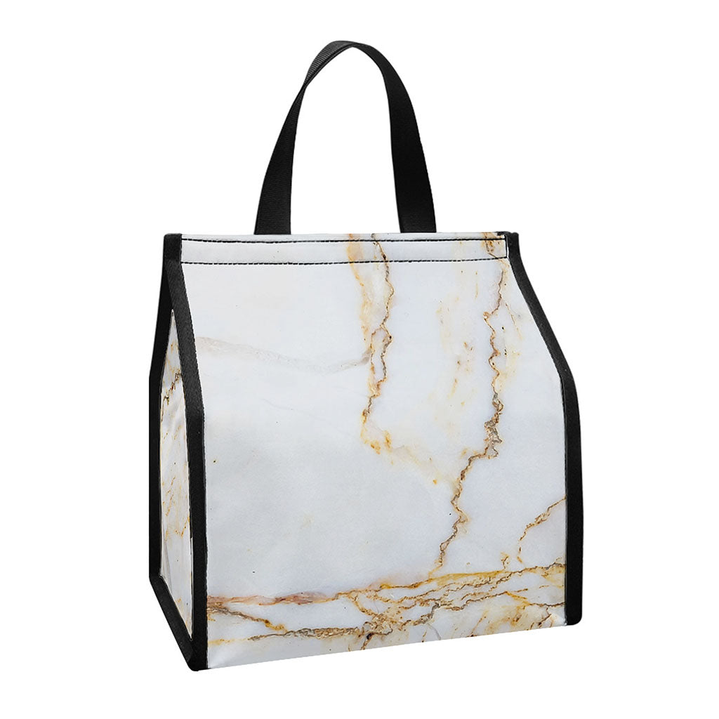 White Brown Grunge Marble Print Insulated Lunch Tote