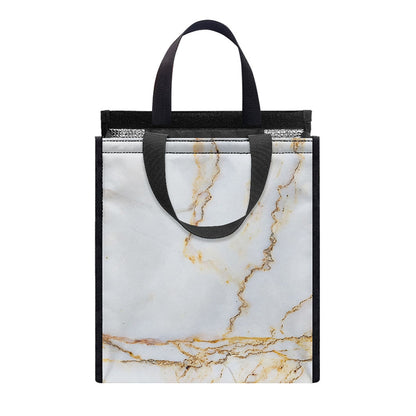 White Brown Grunge Marble Print Insulated Lunch Tote