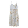 White Brown Grunge Marble Print Jersey Midi Cami Dress