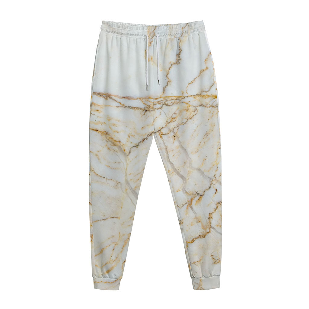 White Brown Grunge Marble Print Jogger Pants