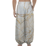 White Brown Grunge Marble Print Lantern Pants