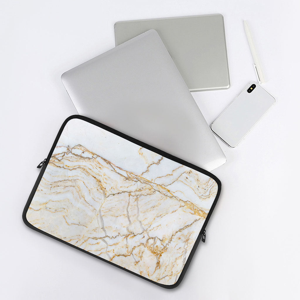 White Brown Grunge Marble Print Laptop Sleeve